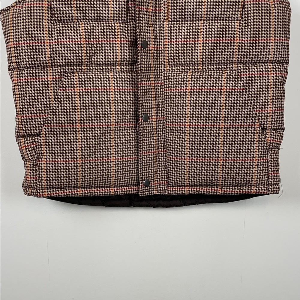 GoodFellow & Co 4 Pocket Zip Snap Men's M Brown Cream Checkered Plaid Vest - Picture 2 of 9